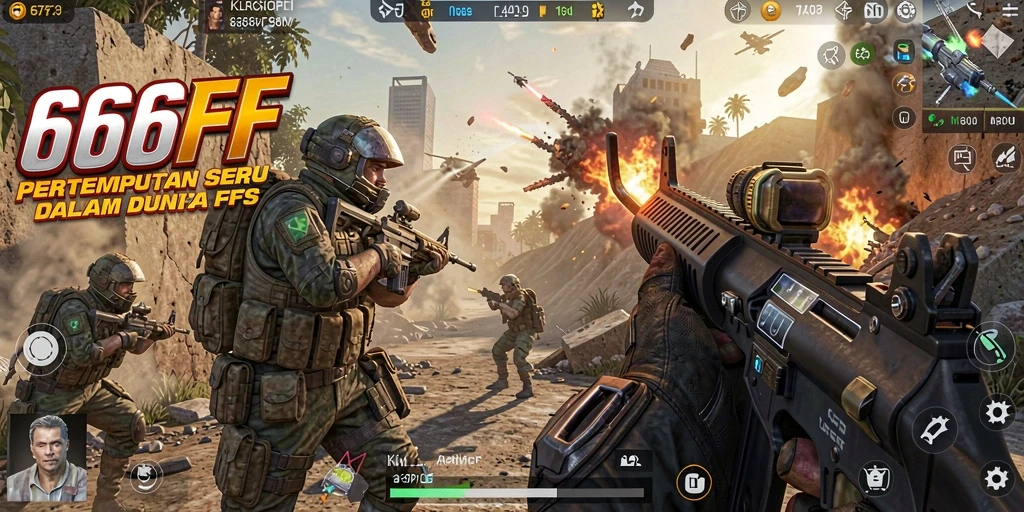 Screenshot gameplay 666FF menampilkan aksi tembak-menembak seru.