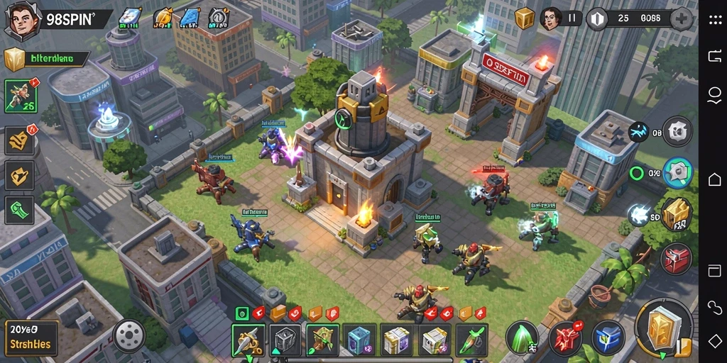 Tampilan gameplay 98SPIN yang menegangkan dalam Tower Defense.
