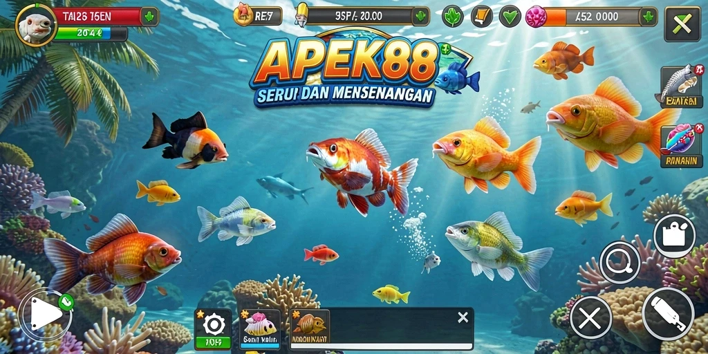 Tampilan gameplay APEK88 menampilkan aksi seru menangkap ikan.
