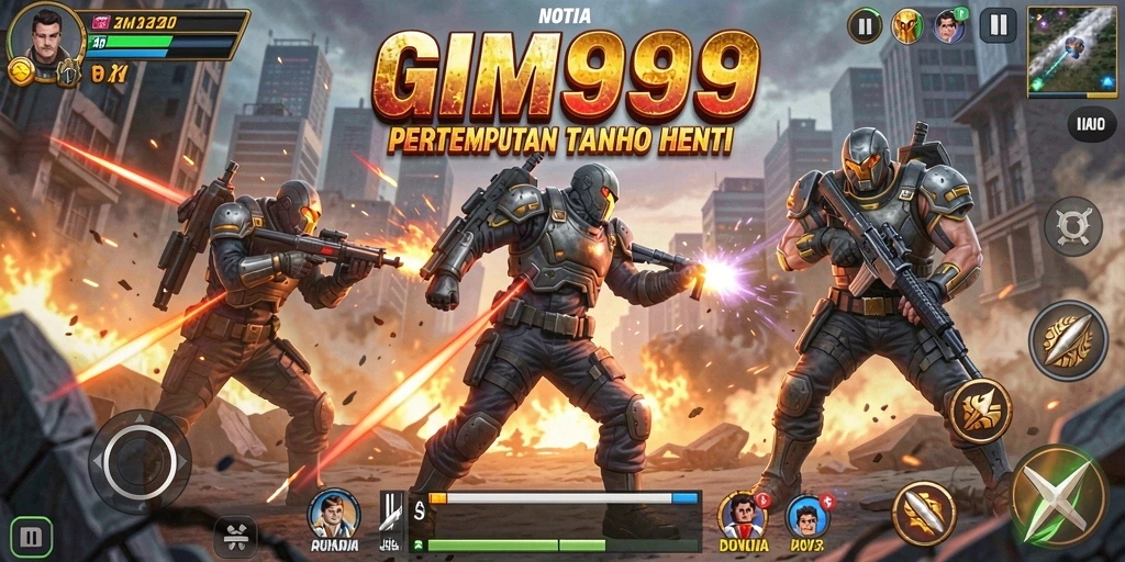 Tangkapan layar GIM999 menampilkan aksi seru dalam pertempuran.