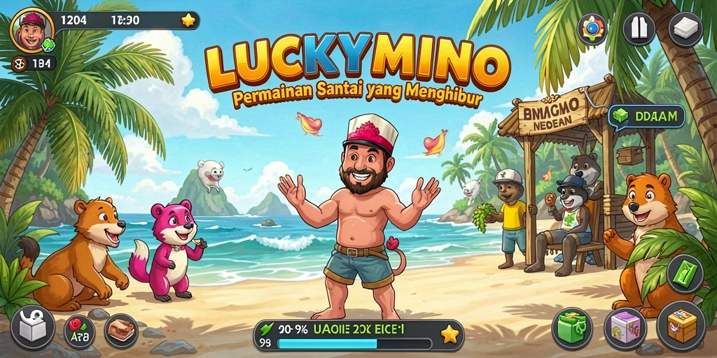 Tampilan gameplay LUCKYMINO yang ceria dan penuh warna.