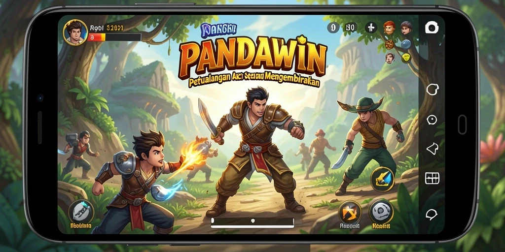 Tangkapan layar utama menunjukkan aksi mendebarkan dalam PANDAWIN.