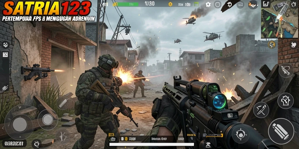 Gameplay intens dan seru dalam SATRIA123, menampilkan aksi FPS yang mendebarkan.