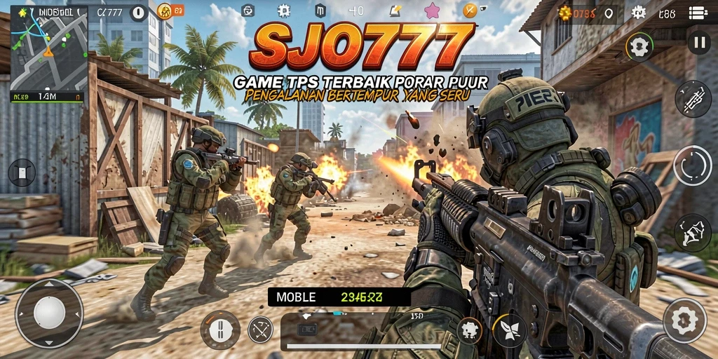 Screenshot gameplay SJO777, menunjukkan aksi menegangkan dalam pertempuran TPS.