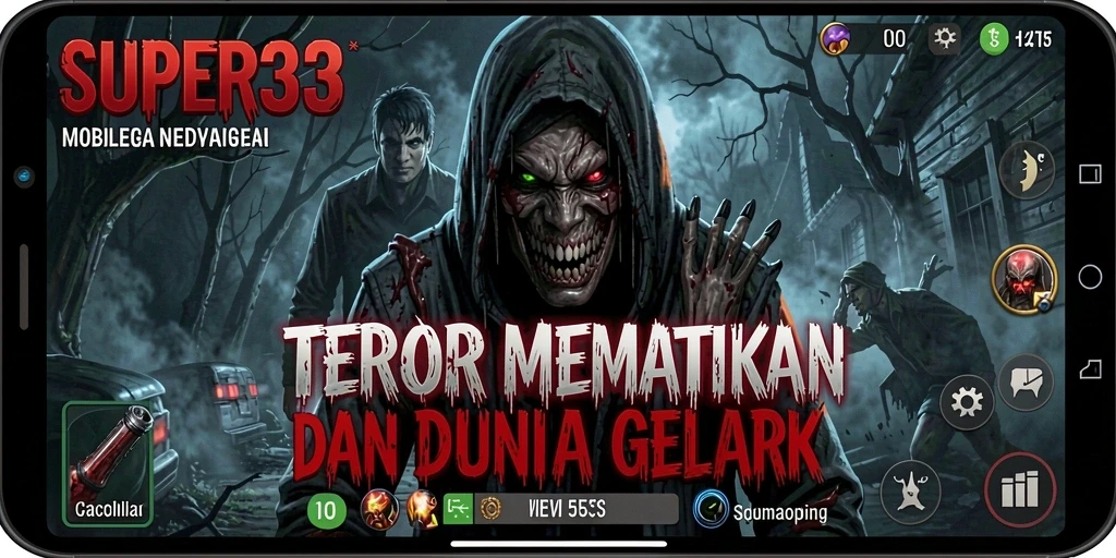 Tangkapan layar utama SUPER33 menampilkan momen menegangkan dalam gameplay horror.