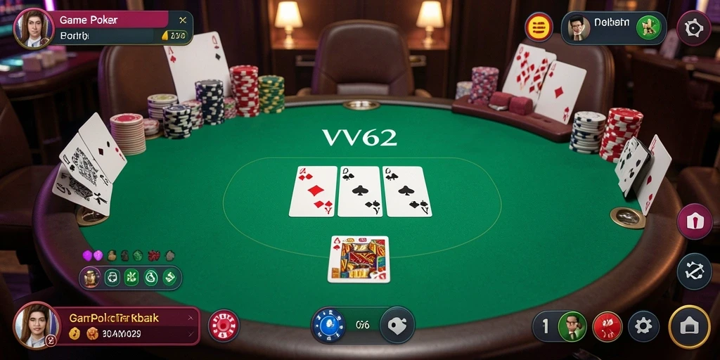 Tampilan gameplay yang mendebarkan dalam VV62, menunjukkan serunya permainan poker.